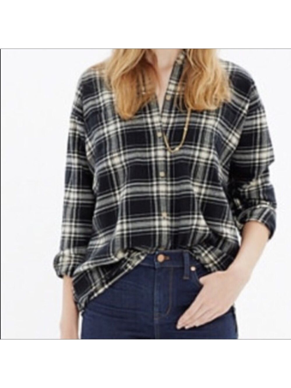 Madewell Trapeze black & white plaid flannel shirt Size XS